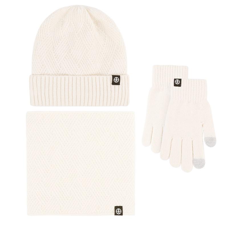 Winter scarf warm three-piece hat scarf gloves three-piece knitted velvet thickened cold-proof wool set