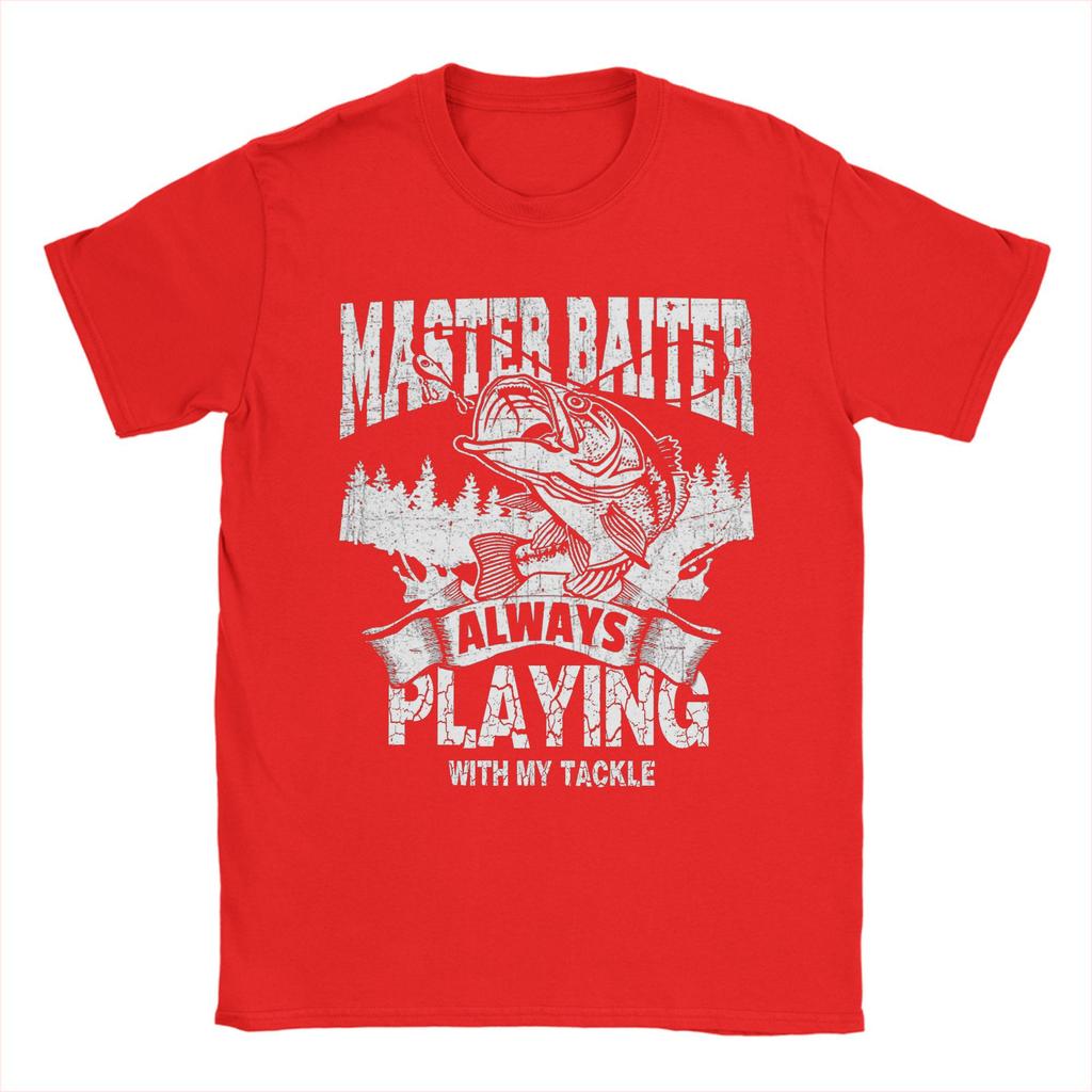 Master Baiter Spielt Immer mit Meiner Ausrüstung Angel T-Shirts Herren Baumwolle Vintage T-Shirt Rundhals T-Shirt Kurzarm Geschenk