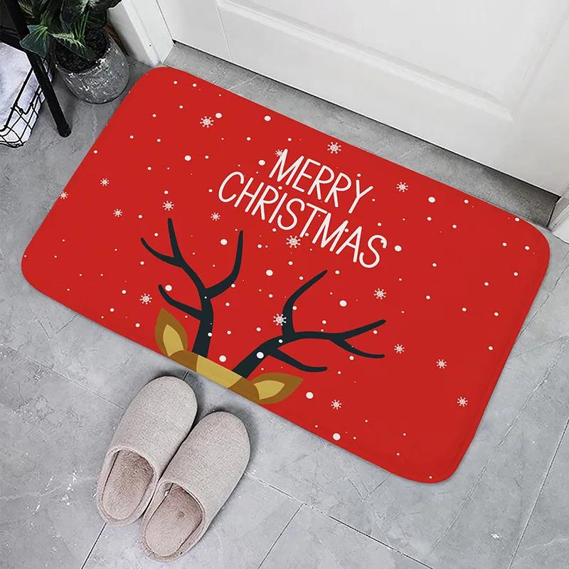 Christmas Buffalo Plaid Check Floor Mat Decorations Winter Xmas Front Door Mat Bathroom Non-Slip Foot Pad Christmas Decorations