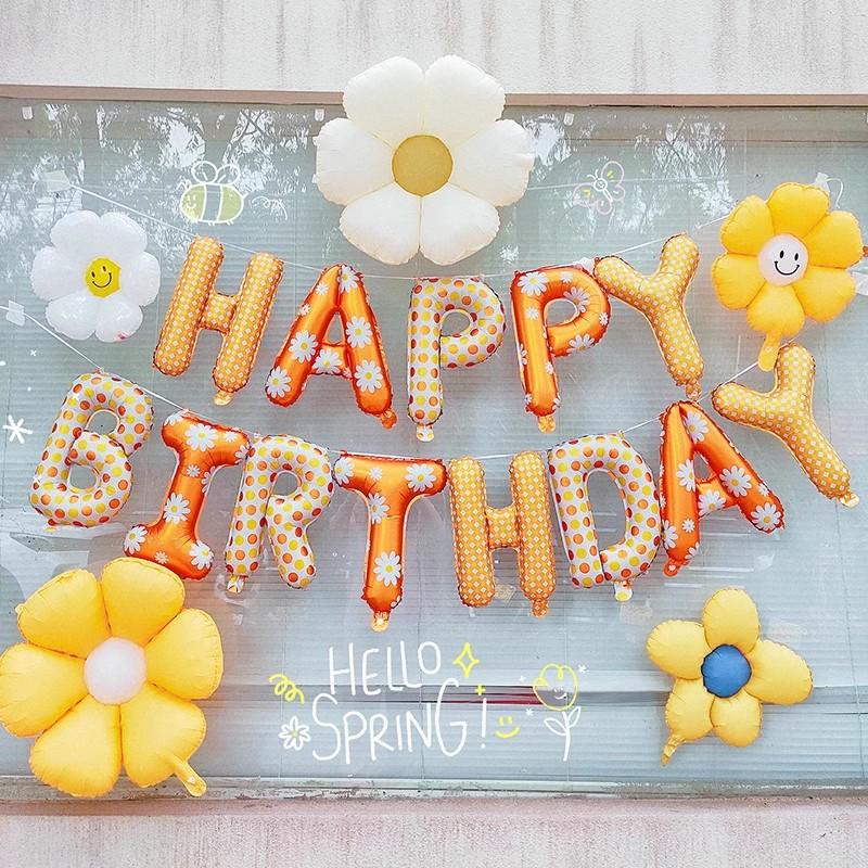 16Inch Happy Birthday Aluminum Balloons Daisy Celebrate Born Orange Baloon 13 Letter Sunflower Foil Balloon Set Party Decoration