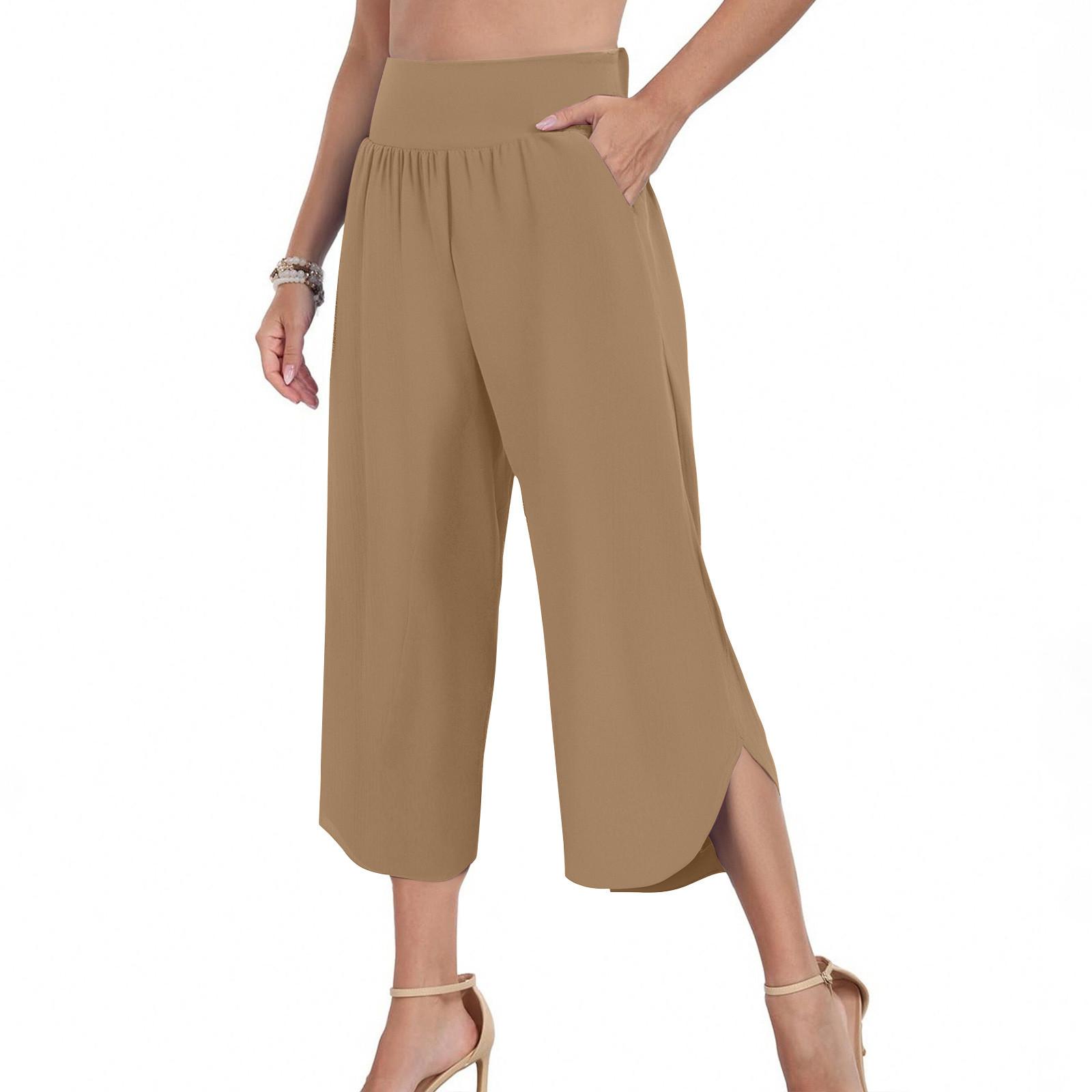 Women s Fashion Casual Loose Colour Yoga Pants High Waisted Pocket Sports 7/10 Pants L