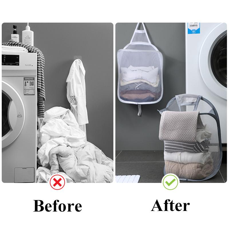 Folding Laundry Basket Organizer for Dirty Clothes Bathroom Clothes Mesh Storage Bag Household Wall Hanging Basket Frame Bucket