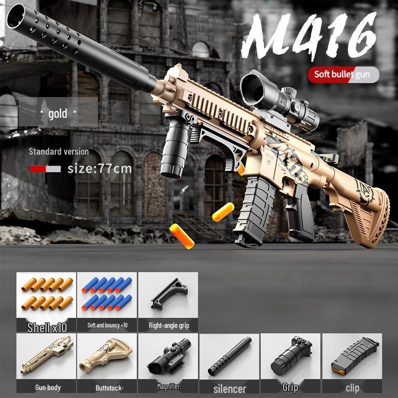 

Игрушечный пистолет M416 с выбросом гильз и мягкими пулями для мальчиков - Модель штурмовой винтовки с ручной зарядкой