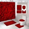 Beautiful Rose Fabric Shower Curtain Red Flowers Bathroom Curtains Pedestal Rug Toilet Lid Cover Non-Slip Carpet Bath Mats Rugs