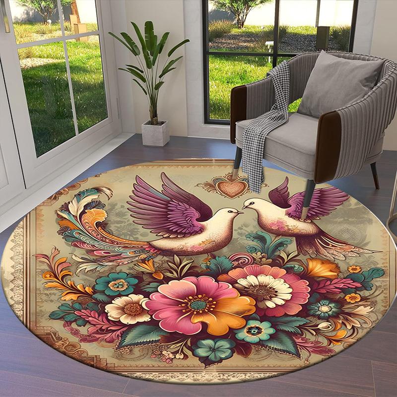 1pc Office Carpet Chair Mats Colorful Floral Doves Illustration Perfect for Decorating Office Chairs, Living Rooms, Or Bedrooms.YDT209