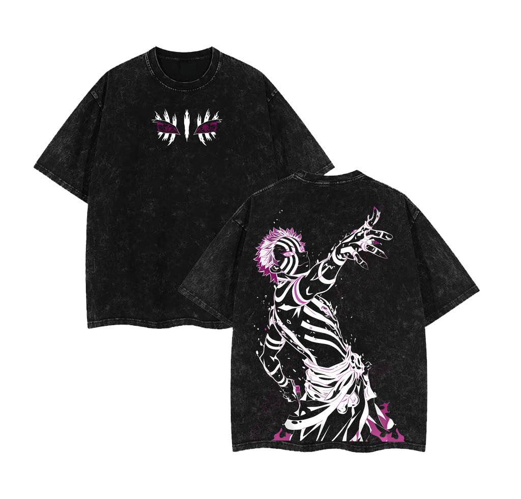 Akaza X Koyuki Demon Slayer Infinity Castle Arc Washed T-Shirt Men Women Cotton Oversized Tee Streetwear Female Male Clothing Comfortable Top Tees