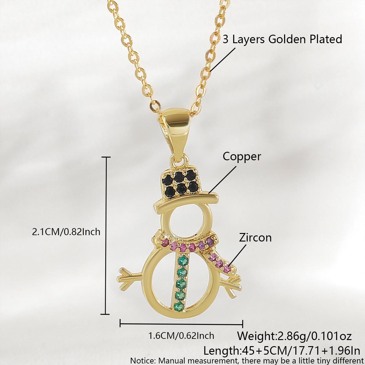 Gold-Plated Snowman Pendant Necklace with Colorful Zircon Pendant Only
