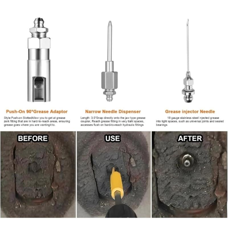 Grease Guns Needle Nozzle Couplers Adapter Lubrication Tool with Double Handle for Hard to Reach Fittings Repair Shops