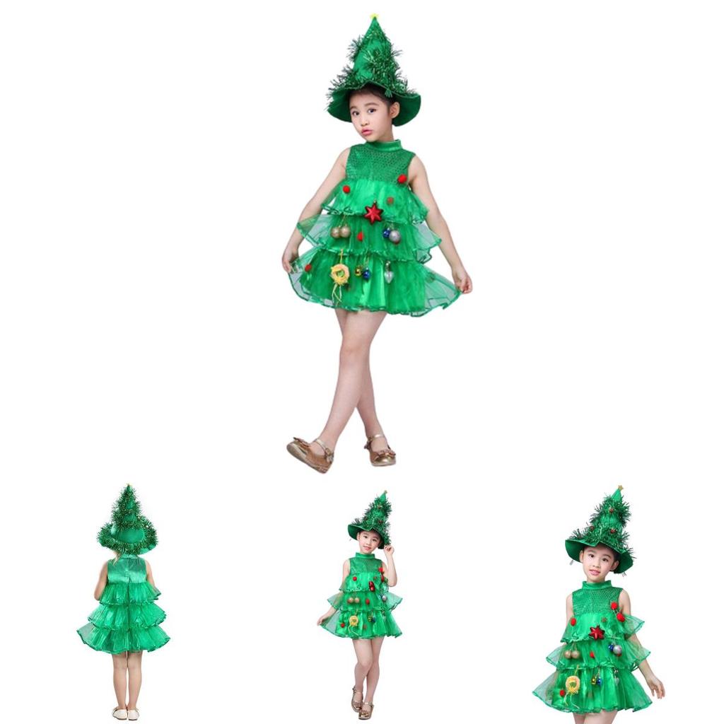Cute Girls Christmas Tree Outfit For New Year Photos Celebrations