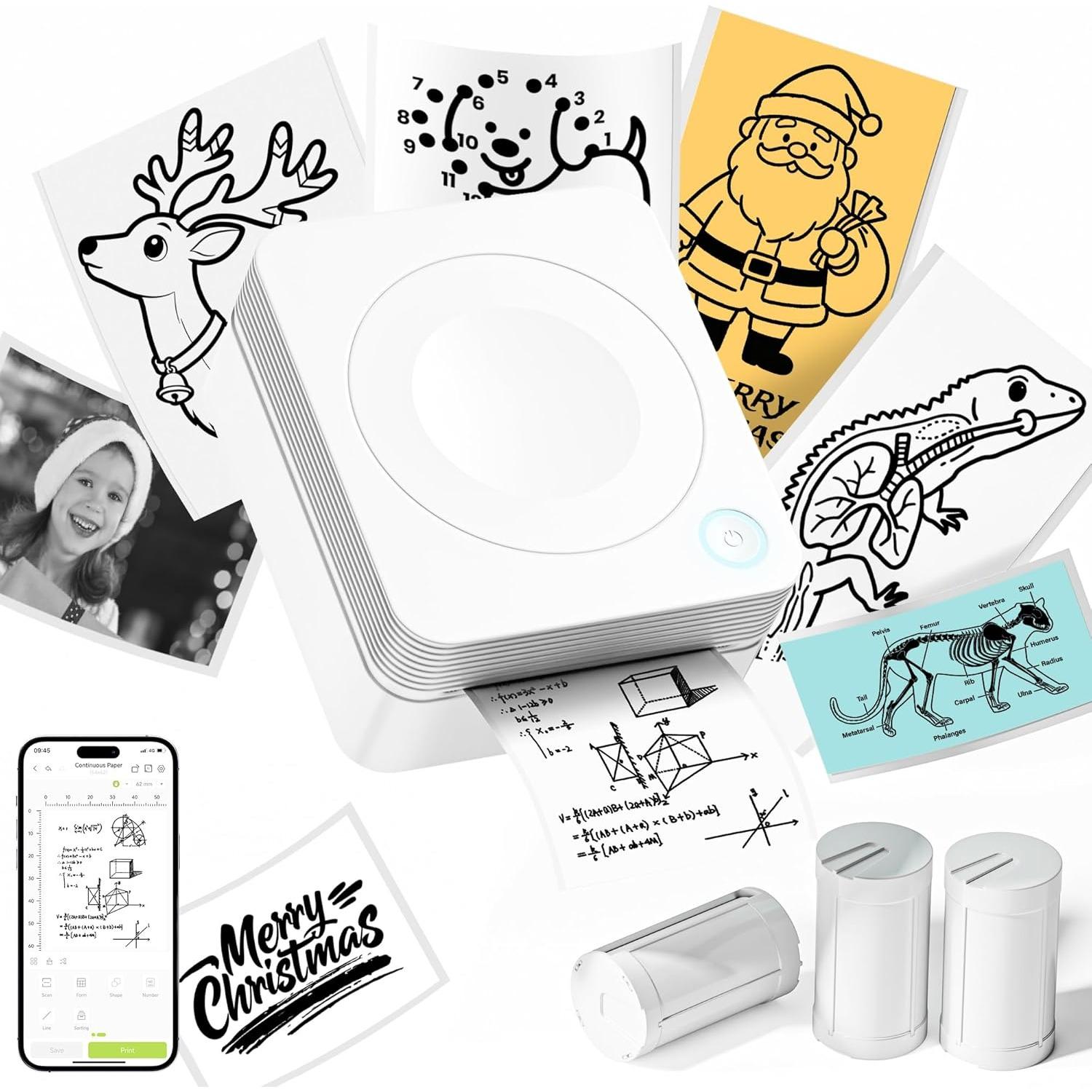 

Sticker Printer, PM230 Mini Printer, Bluetooth Sticker Maker Machine with 3 Rolls Paper, Portable Print Pod for Journal, Lists белый