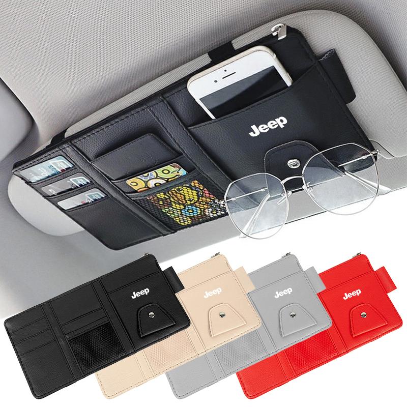 New Car Sun Visor Organizer Multi-Pocket Glasses Clip Car Storage Bag For Jeep Wrangler Grand Cherokee Compass Renegade Cherokee Gladiator