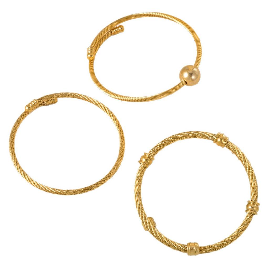 Trend European and American Personality Twist Opening Adjustable Twist Steel Wire Gold Ball Bracelet 2026