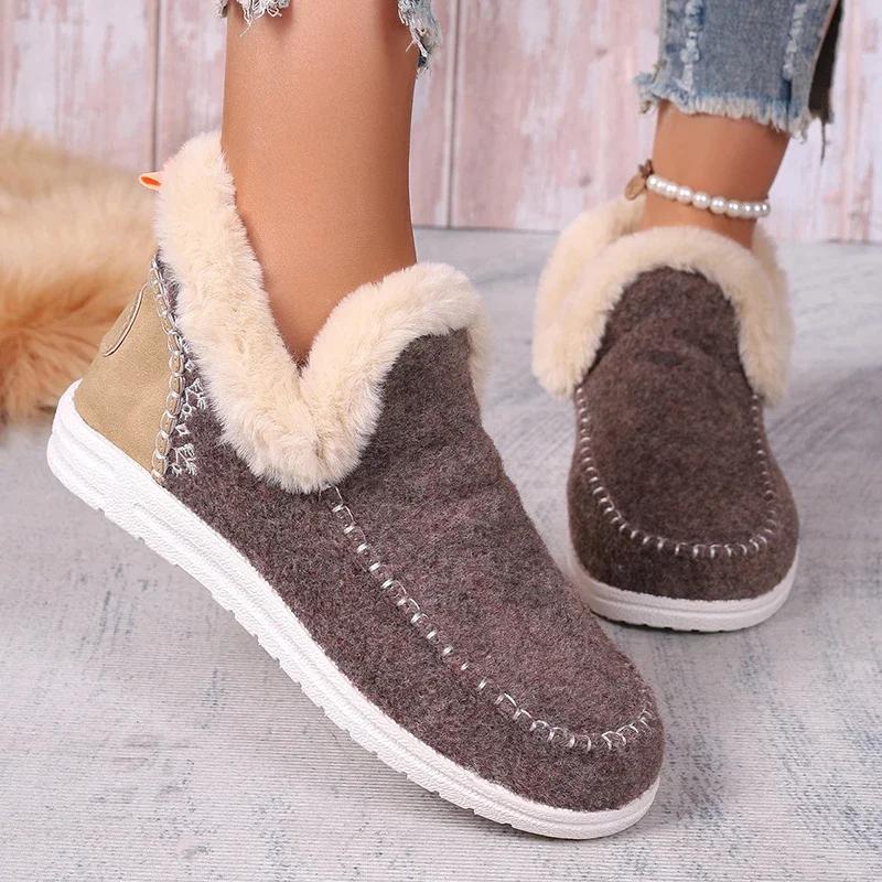 Women Snow Boots Winter 2024 Leisure Fluffy Shoes for Woman Shallow Big Size Sewing Ankle Boot Multi-Color Suede Botas