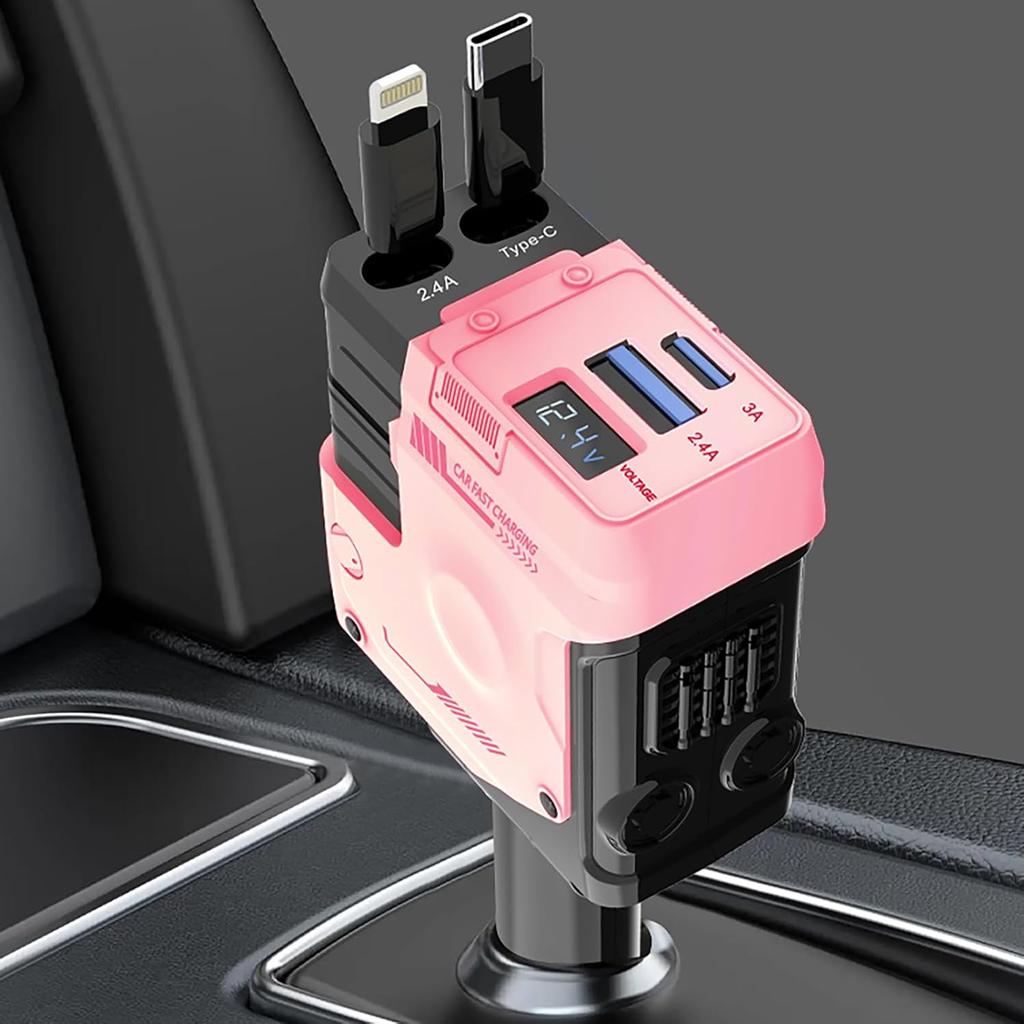 Four in One Telescopic Digital Display Super Fast Charging 120W Car Mounted Mecha Car Mounted Charging Multi Port Flash Charging