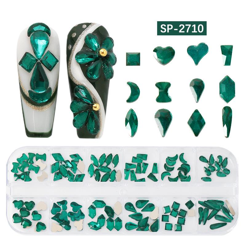 "12-Grid Irregular AB Glass Diamonds for Nail Art"