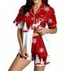 Women's Christmas Pajama Set Short Sleeve Button Down Shirt and Shorts Sleepwear Set
