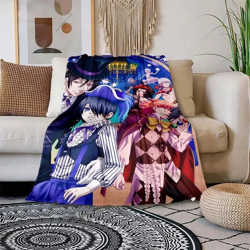 Soft Lightweight Cartoon Print Blanket Black Butler Design for Home Sofa Bedding Kids Gift Microfiber Throw