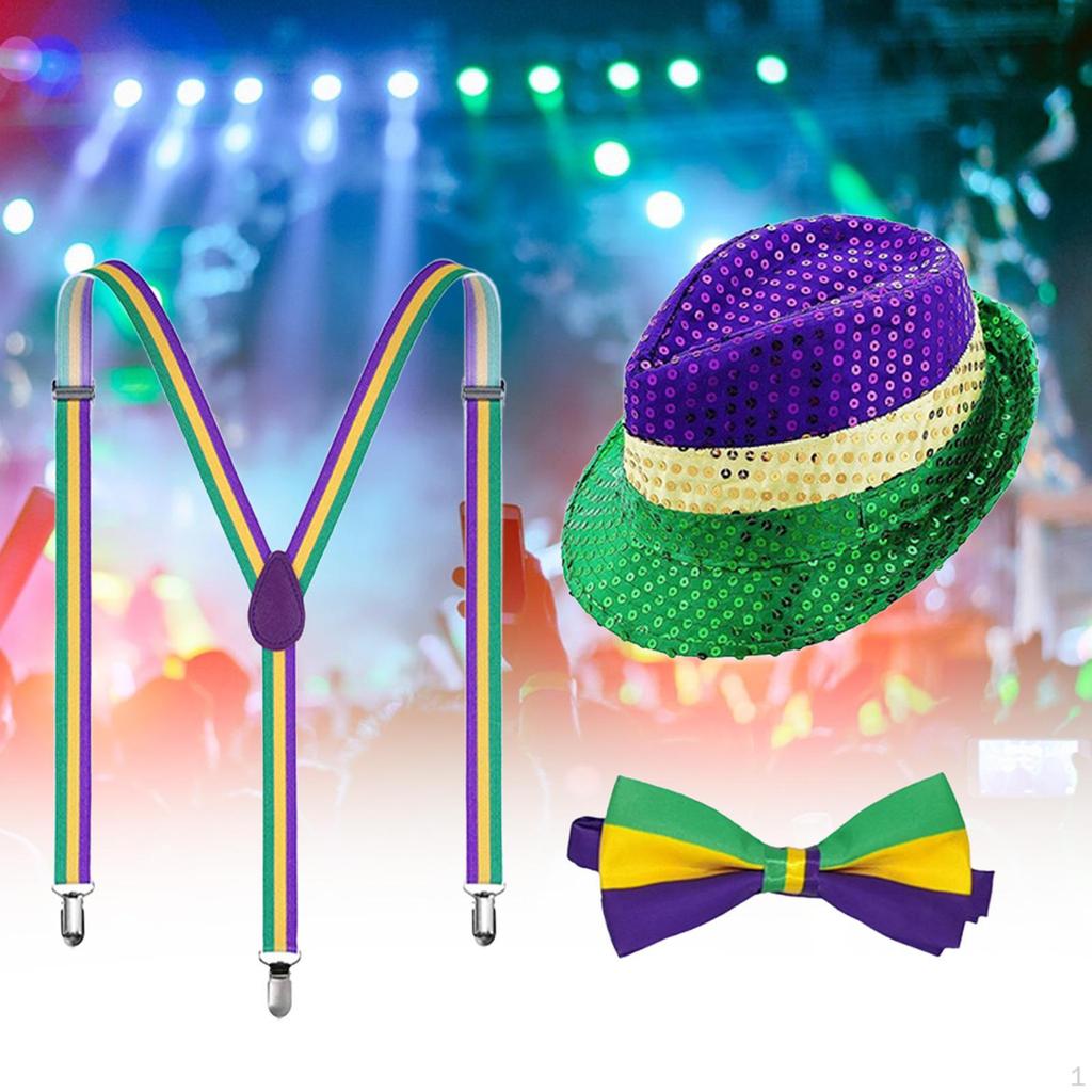 Zestaw męskich szelek z krawatem, cekinowy kapelusz kowbojski, nowość, kowbojka, Mardi Gras, sukienka karnawałowa