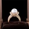 925 Sterling Silver Pearl Gold Color Wedding Rings Women Shiny CZ Romantic Marriage Ceremony Party Ring Fashion Accessories