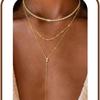 2-3pcs Women's Gold Necklace Stainless Steel Adjustable Choker Necklace CZ Pearl Pendant Chain Gold – with Jewellery Box