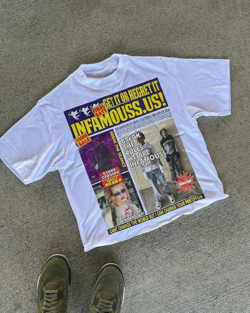 Harajuku American Newspaper Graphic T Shirts Y2k Tops Oversized T Shirt Couple Pro Choice Gothic Streetwear Vintage Men Clothing