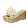 Slope heel beach slippers women's summer 2025 new fish mouth flower comfortable outdoor beach shoes women