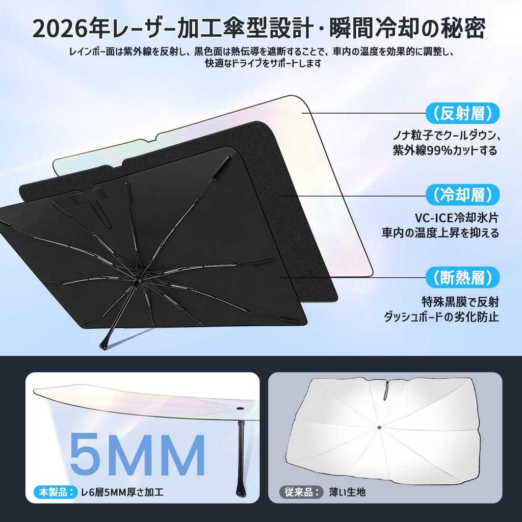 Upgraded Model Heatwave Car Sunshade for Toyota 90 Series 10 Ribs Light Heat UV Flexible Center Pole Easy Installation Prevents Interior Deterioration