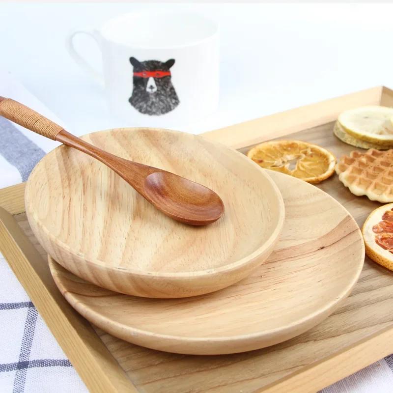 Japanese Wooden Dessert Plate Round Natural Lacquer Free Wax Fruit Snack Plate Home Kitchen Accessories Tableware and Plates