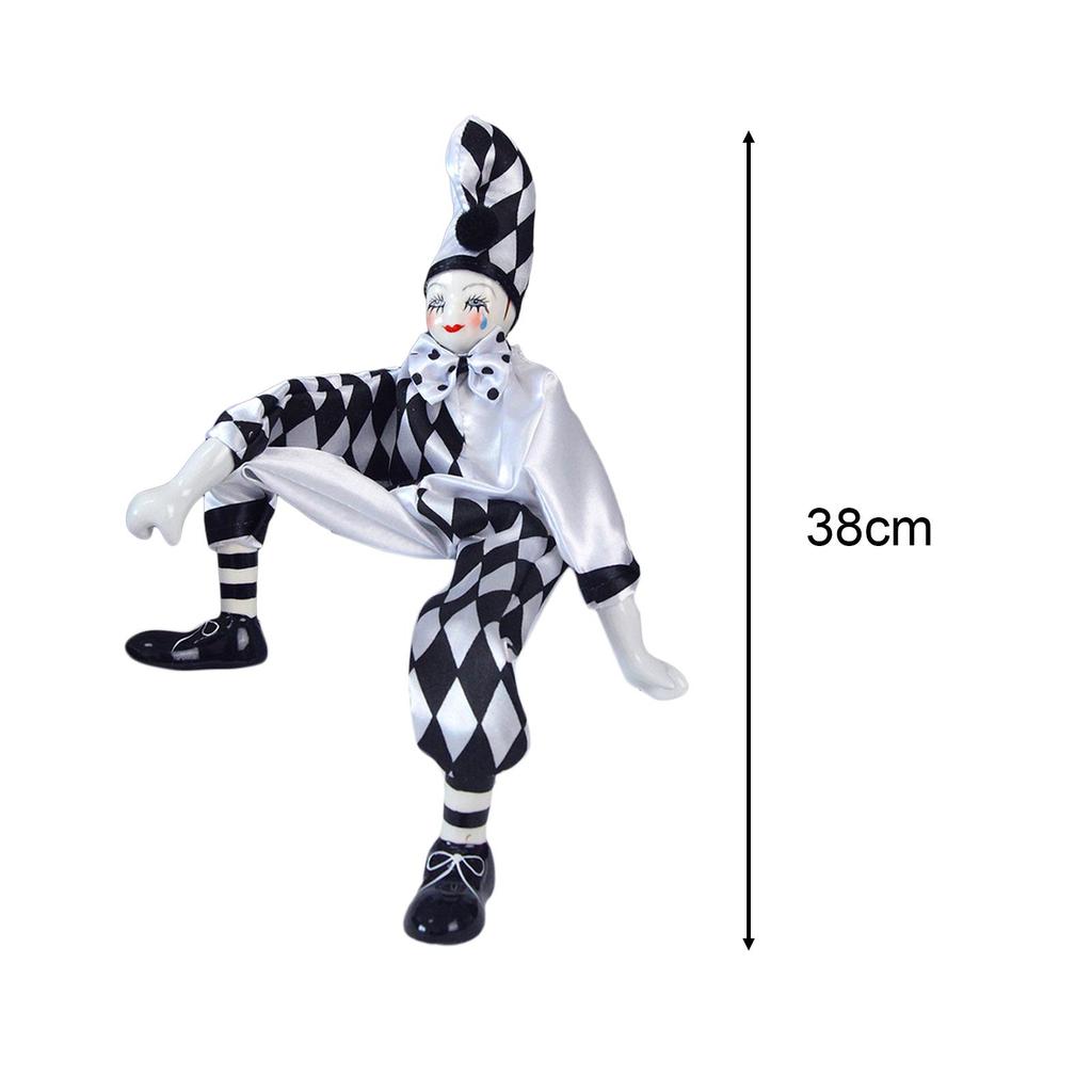 Porcelain Clown Doll Harlequin 15inch Vintage Collections Toy Dolls Figurine Model