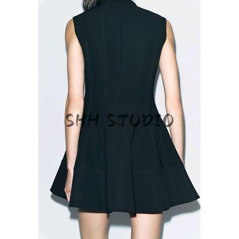 Spring New Women clothes Hepburn Black Dress Waist Hugging Slimming Wave Wide Swing V-neck Short Dress 2344188