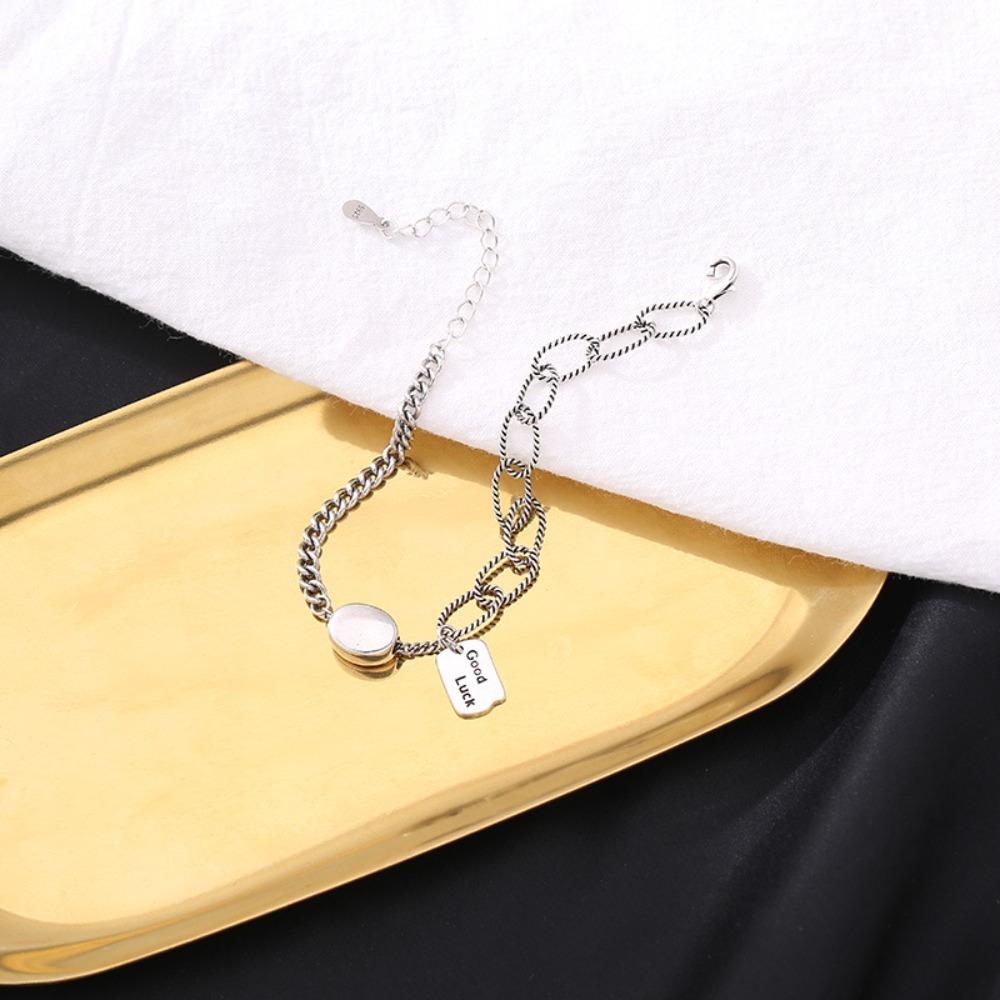 Vintage Silver Square Luck Bracelet for Women Minimalist Unique Design Fashion Jewelry