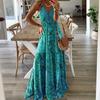 Women's Bohemian Floral Printed V-neck Long Skirt High Waisted Camisole Dress New Style