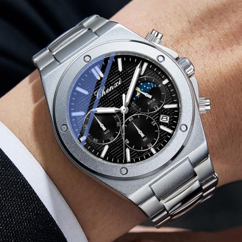 Men Multifunction Quartz Watch Luminous Waterproof Business Fashion Wristwatch