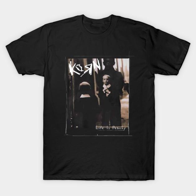 

Men Black Print T-shirt Korn Life Is Peachy Album Tee No-Cut Transfer Paper Print Cotton Tshirt L чорний