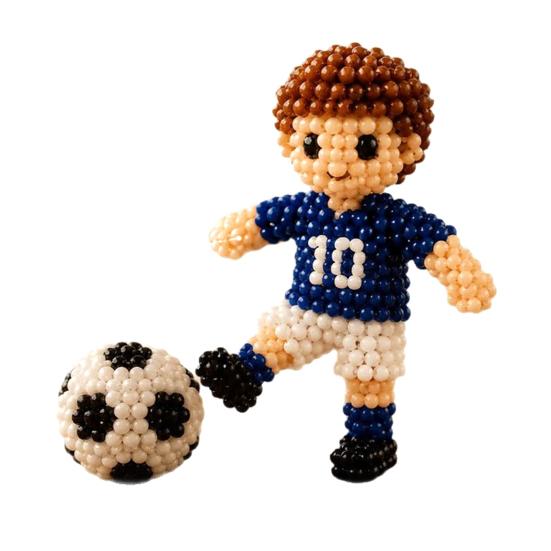 Beaded Football Player DIY Kit, 3D Tiny Beaded Figure Craft Kit, Cute Mini Soccer Player Bead Craft Set for Beginners Teens Adults