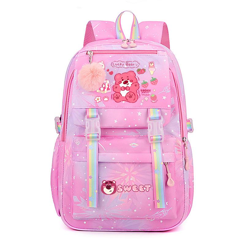 College Style Strawberry Bear Cute Cartoon Print Student Schoolbag Lightweight Ridge Protection Large Capacity