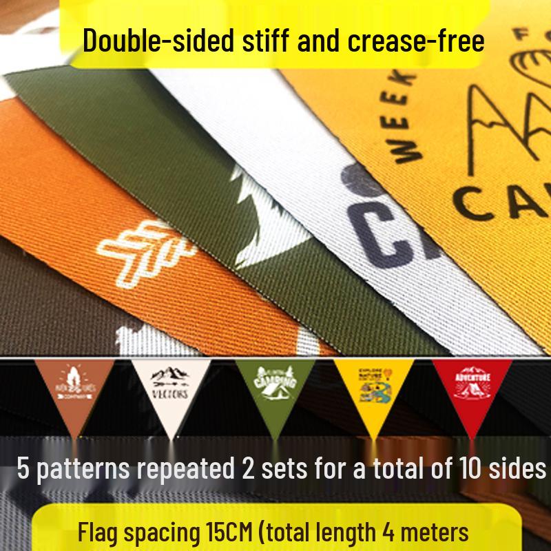 

Custom Colorful Camping Triangle Bunting Flags for Tent and Campsite Decoration
