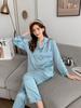 New ice silk pajamas women's spring and autumn simple large size love jacquard long-sleeved set loungewear