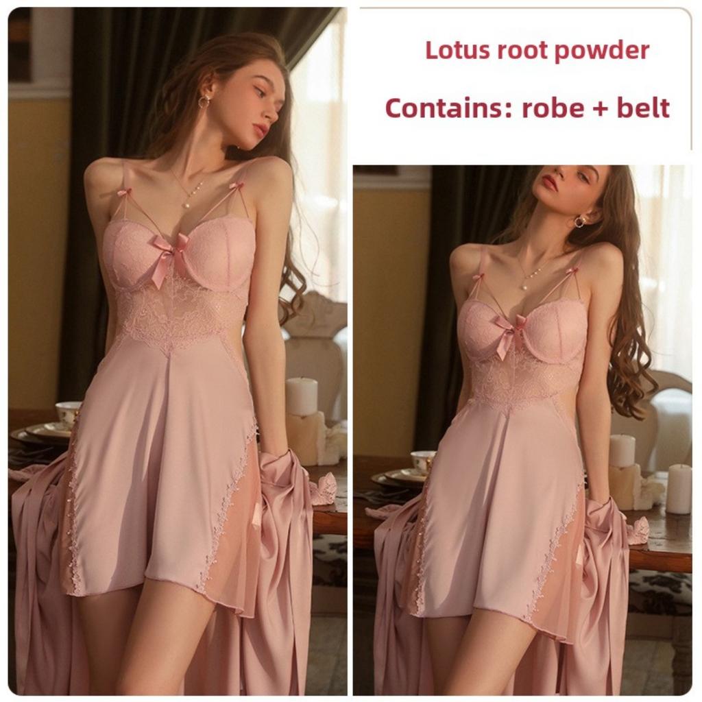 Sexy Lace Perspective Temptation Steel Ring Gathering Plus Chest Pad Large Size Suspender Skirt Women's Loungewear Set