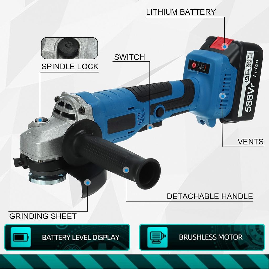 588VF 1580W 125mm DIY Power Tool Cutting Machine Polisher for 18V Battery Brushless Cordless Impact Angle Grinder