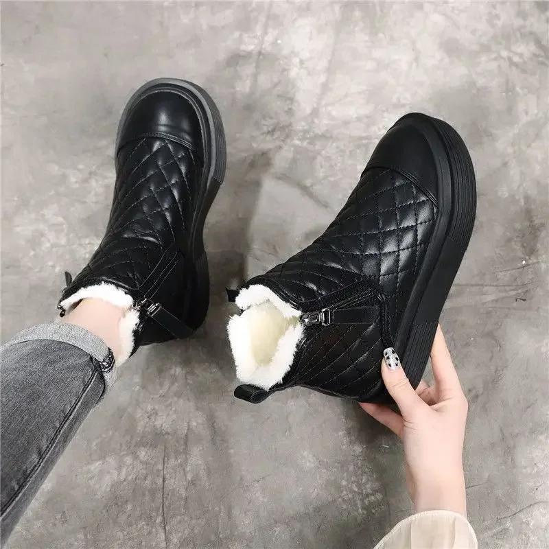 Fashion Platform Elegant With Low Heels Ladies Snow Boots Chunky Female Shoes Plus Warm Demi-season Spring Autumn Winter 2024 Footwear