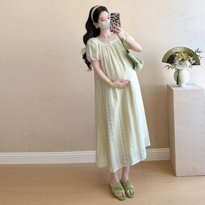 2026 French Square Neck Maternity Dress - Simple, Sweet, Loose-Fit Skirt for Summer Double Extra Large