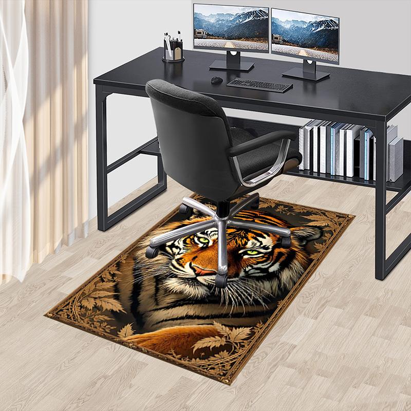 1PC Tiger Artwork Non-Slip Floor Carpet Compatible for Office&Living Room&Bedroom&Dining room - Flat-Weave Machine-O396