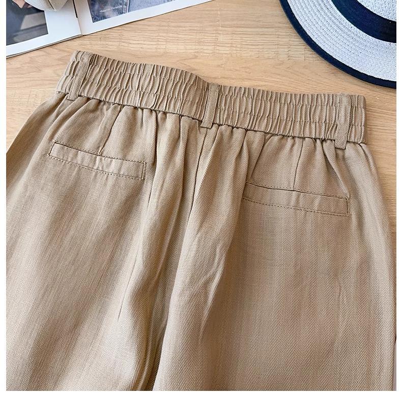 Khaki High-Waisted Wide-Leg Pants for Women - Spring/Summer 2025: Versatile, Slimming, Loose-Fit, Nine-Point Length