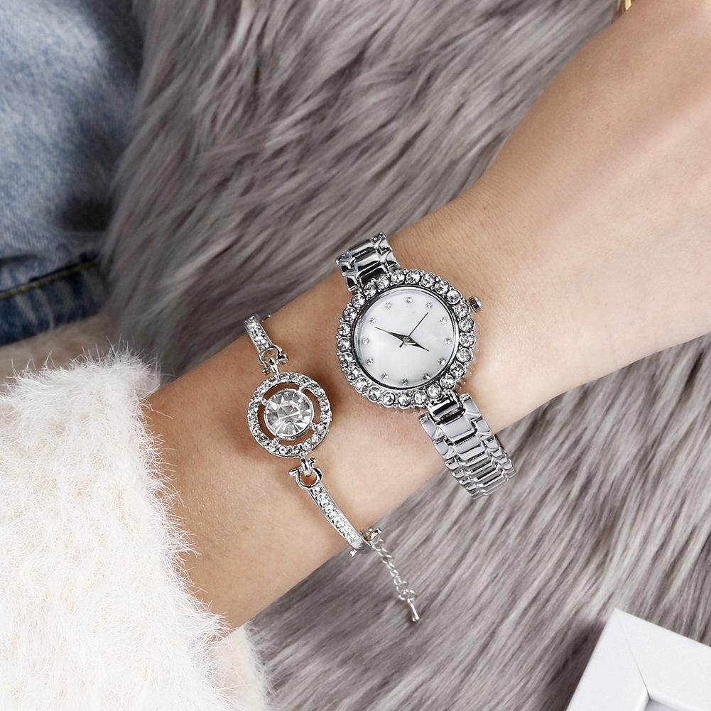 Diamond-Studded Minimalist Quartz Bracelet Watch with Pearl - Elegant and Luxurious Fashion Gift