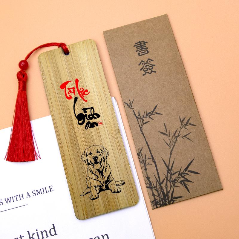 Bamboo Zodiac Bookmark with Blessing Words - Wooden Pendant Gift for Students & Friends