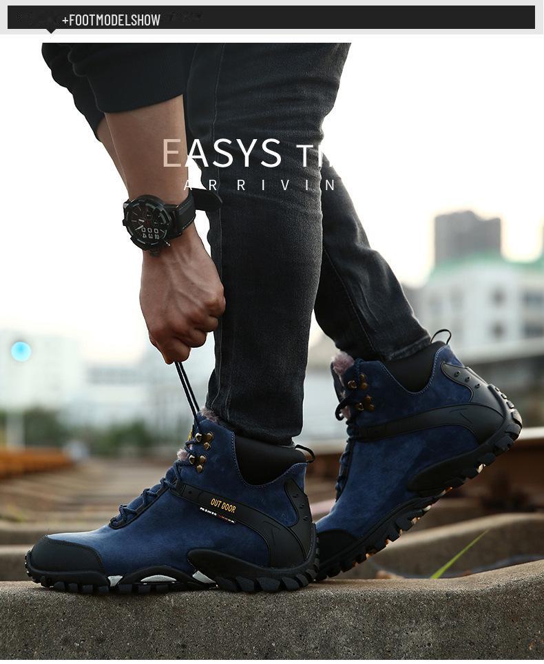 Men's Large Winter High-Top Hiking Boots - Warm, Wear-Resistant, Anti-Slip, Plus Velvet