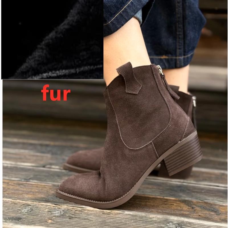 Botines de Mujer Punta Fina Cremallera Botas Vaqueras Western para Mujer Tacón Bloque Botas de Trabajo Femeninas 42 black