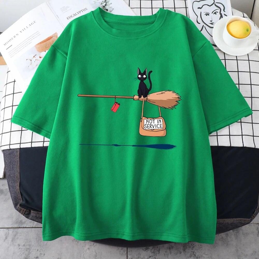 

Служба доставки Kiki s Cat On Magic Broom Одяг унісекс, бавовна, японські топи Harajuku, вільні футболки з вирізом і короткими рукавами унісекс 2XL