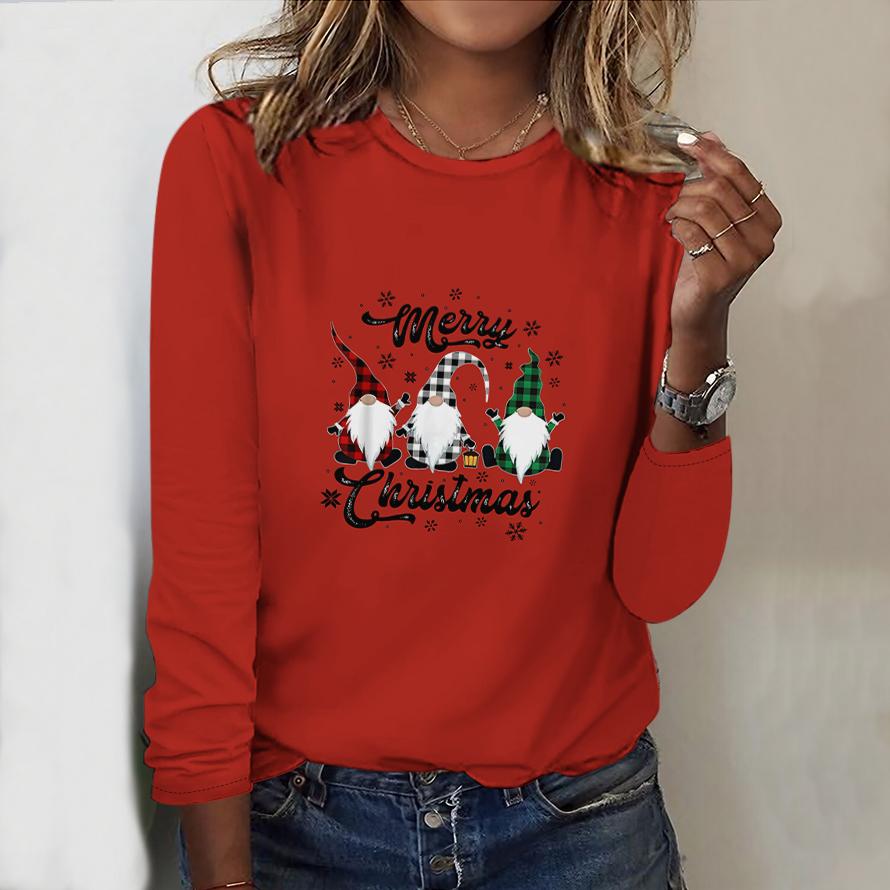 

Женский новый повседневный топ с круглым вырезом и длинным рукавом на осень-зиму 2025 года с 3D-рождественским узором. Идеальный подарок на Хэллоуин и Рождество. XS красный